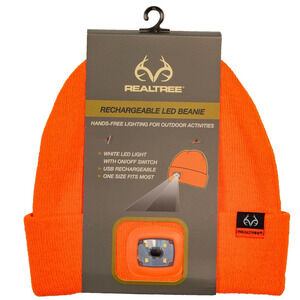Realtree LED Beanie Orange Hunting Lighted Rechargeable Hat Gorpcore Outdoor Cap